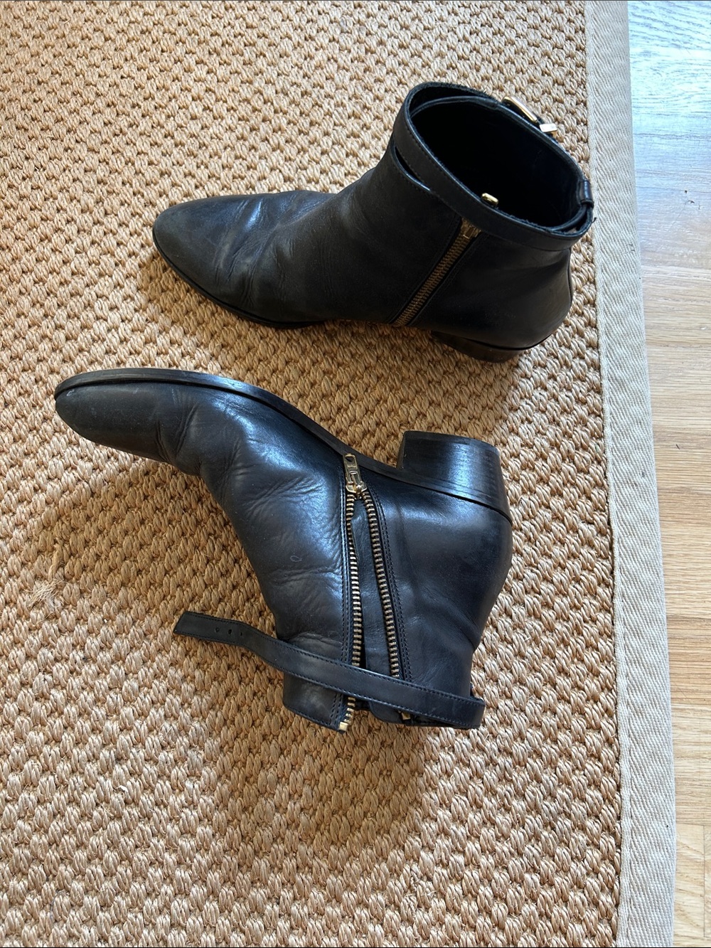 J. Crew Black Leather Ankle Booties with Dual Zippers